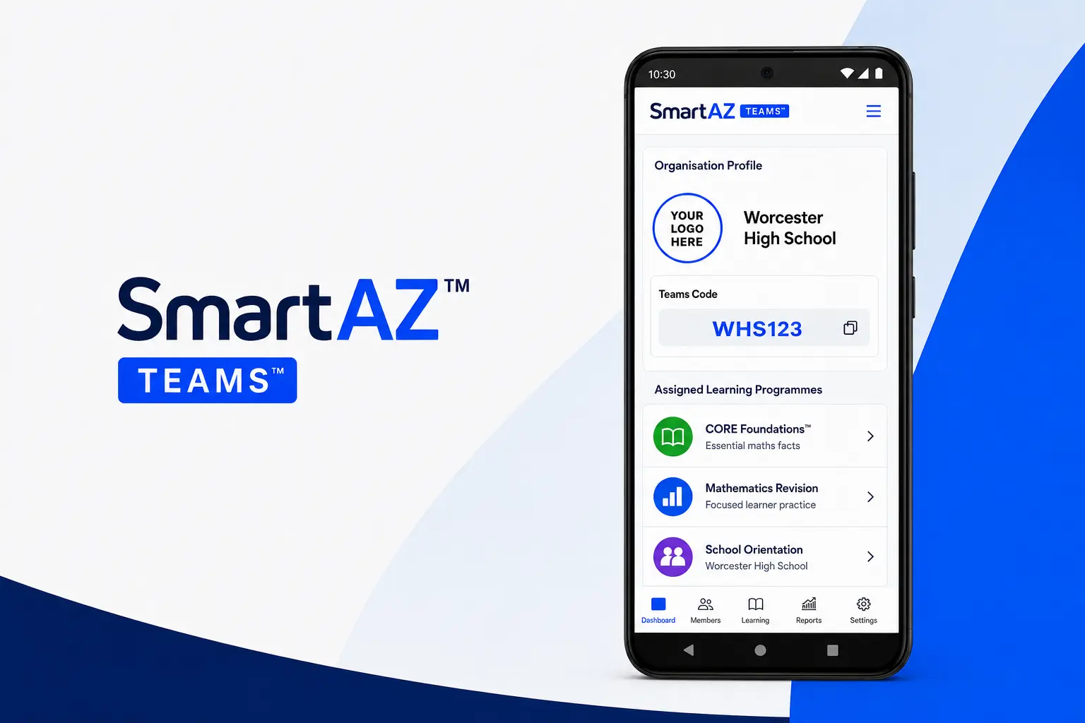 SmartAZ Teams personalised profile for Worcester High School using Teams code WHS123